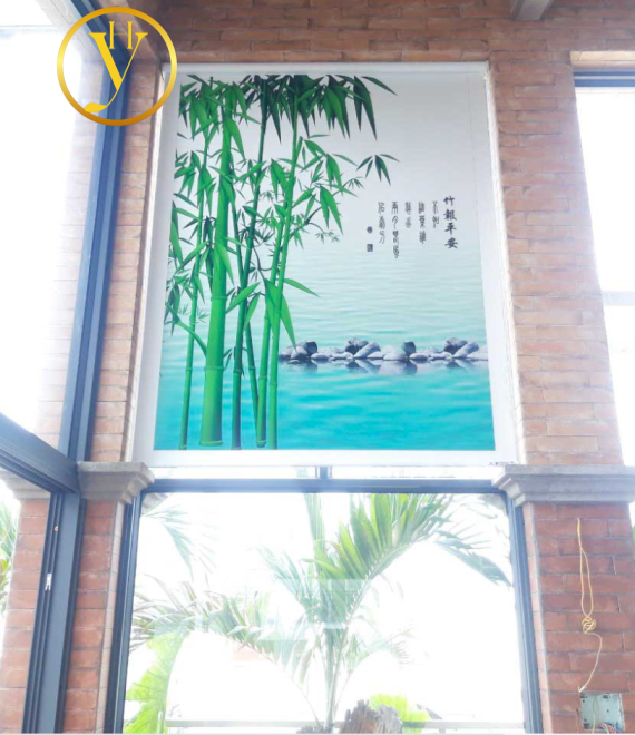 Rèm cuốn cửa sổ in tranh mới – Không gian phòng khách BTK36